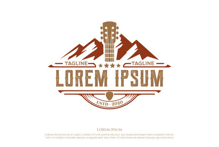 Mountain Country Guitar Music Western Vintage Retro Saloon Bar Cowboy Design Vectorのイラスト素材