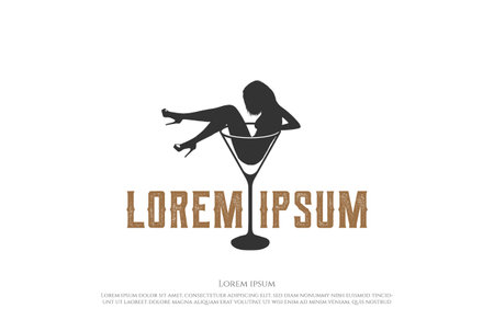 Sexy Hot Woman Lady Girl Female Silhouette Wine Glass Bar Night Dancer Club Design Vectorのイラスト素材