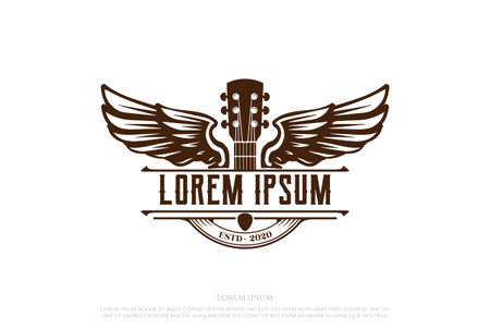 Vintage Retro Guitar Wing Wings Music Logo Design Vectorのイラスト素材