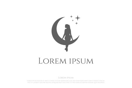 Pretty Beauty Angel Woman Girl Lady Female Crescent Moon Silhouette Logo Design Vectorのイラスト素材