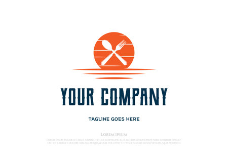Sunset Sunrise with Spoon and Fork for Food Restaurant Logo Design Vectorのイラスト素材