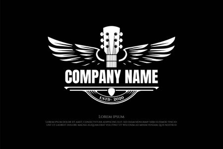Vintage Retro Guitar Wing Wings Music Logo Design Vectorのイラスト素材