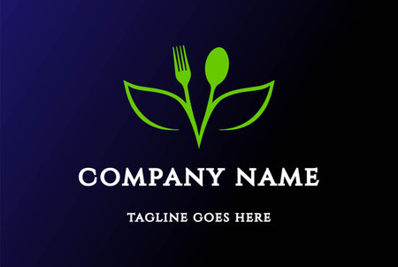 Spoon Fork Plant Leaf Flower Harvest Healthy Vegan Food Logo Design Vectorのイラスト素材