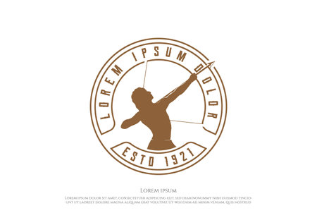 Vintage Man Male Hercules Heracles Bow Longbow Arrow Muscular Myth Greek Archer Warrior Silhouette Logo Design Vectorのイラスト素材
