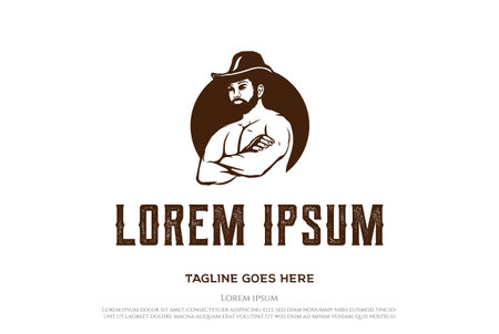 Man Male Muscular Cowboy Fitness Gym Sport Logo Design Vectorのイラスト素材