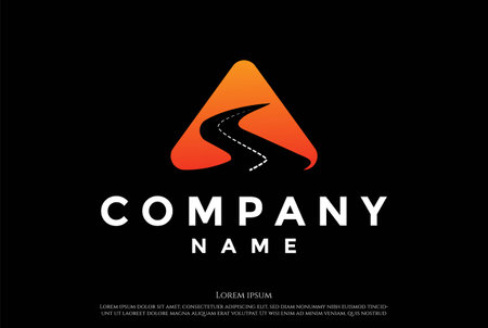 Simple Minimalist Triangle Mountain Hill Winding Street Road River Creek Logo Design Vectorのイラスト素材