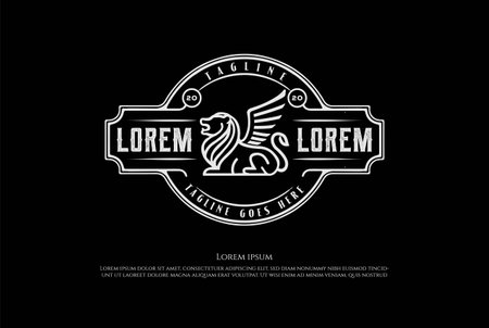 Vintage Retro Royal Classic Lion Line Badge Emblem Logo Design Vectorのイラスト素材