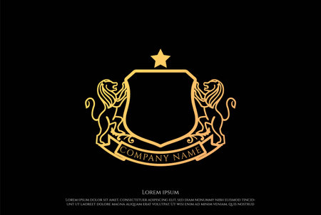 Golden Royal Classic Blank Lion Shield Frame Badge Emblem Logo Design Vectorのイラスト素材