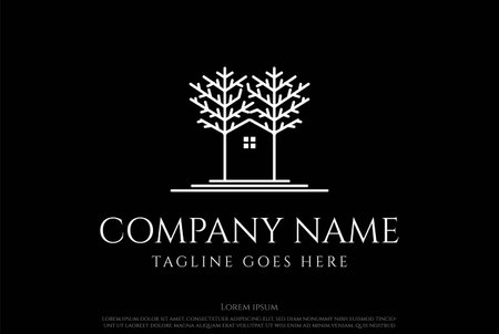 House Cabin Tree Forest Line Real Estate Logo Design Vectorのイラスト素材