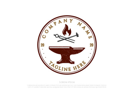 Retro Vintage Anvil Foundry Blacksmith Logo Design Vectorのイラスト素材