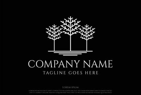Trees Plant Garden Forest Line Outline Logo Design Vectorのイラスト素材