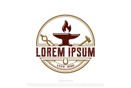 Circular Retro Vintage Anvil Foundry Blacksmith Logo Design Vectorのイラスト素材
