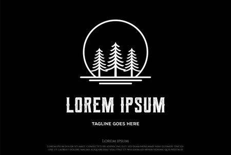 Sunrise Sunset Moon Pine Evergreen Cedar Cypress Larch Hemlock Tree Forest Lake River Logo Design Vectorのイラスト素材