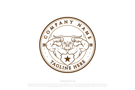 Hipster Vintage Retro Muscular Bull Longhorn Sport Gym Fitness Logo Design Vectorのイラスト素材