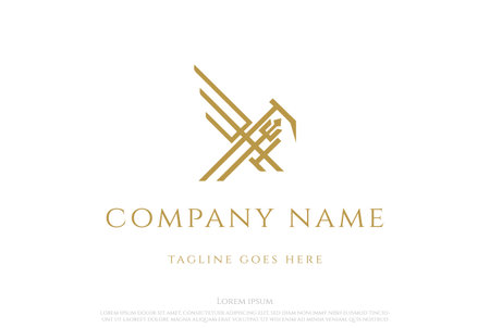 Trident Hawk Eagle Falcon Line Outline Monogram Logo Design Vectorのイラスト素材