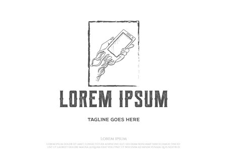 Vintage Retro Rustic Hand Hold Phone Root Logo Design Vectorのイラスト素材