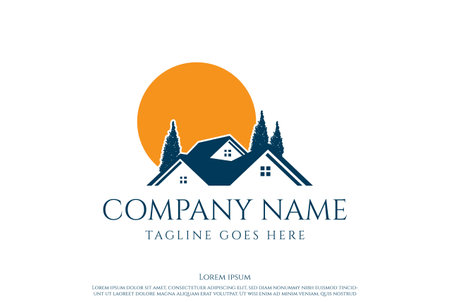 Pine Cedar Spruce Conifer Hemlock Cypress Tree Forest House Cabin Real Estate Logo Design Vectorのイラスト素材