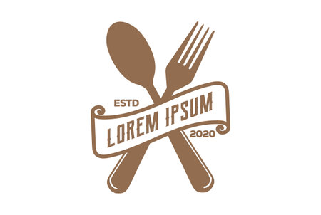 Vintage Hipster Spoon and Fork for Chef Cook Restaurant Logo Design Vectorのイラスト素材