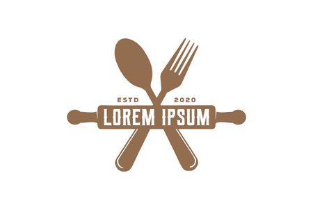 Vintage Hipster Rolling Pin with Spoon Fork for Cafe Bakery Restaurant Logo Design Vectorのイラスト素材