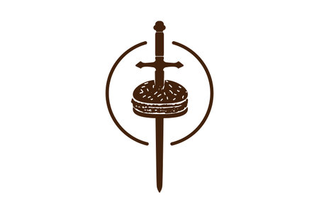 Hipster Retro Burger with Sword Blade for Cafe Restaurant Bistro Logo Design Vectorのイラスト素材