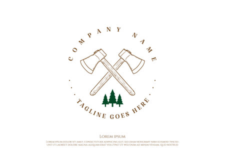 Vintage Retro Crossed Ax for Lumberjack Log Logging Timberland Logo Design Vectorのイラスト素材