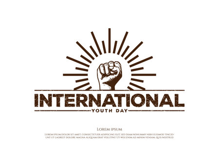 Vintage Retro Hand Clench Fist with Sun for International Youth Day Logo Design Vectorのイラスト素材