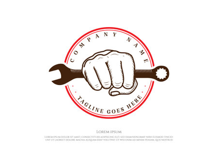 Vintage Retro Hand Hold Wrench for Garage Custom Workshop Logo Design Vectorのイラスト素材