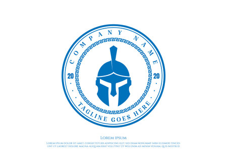 Retro Vintage Circular Coin or Medallion with Sparta Spartan Helmet for Greek Warrior Logo Design Vectorのイラスト素材