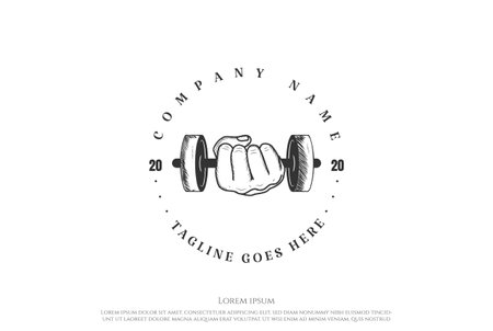 Vintage Hand Hold Dumbbell Barbell for Gym Fitness Sport Club Logo Design Vectorのイラスト素材
