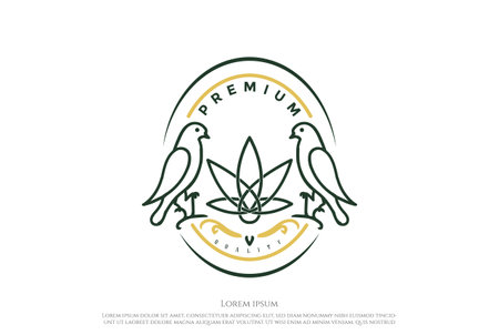 Vintage Retro Bird with Cannabis Marijuana Ganja Leaf for CBD Oil Extract Logo Design Vectorのイラスト素材