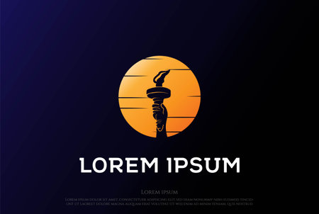 Sunrise Sunset or Moon with Liberty Torch Logo Design Vectorのイラスト素材