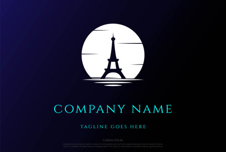Sunset Sunrise Moon French Eiffel Tower Logo Design Vectorのイラスト素材