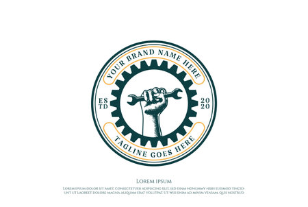 Retro Gear Hand Hold Wrench for Garage Custom Workshop Logo Design Vectorのイラスト素材