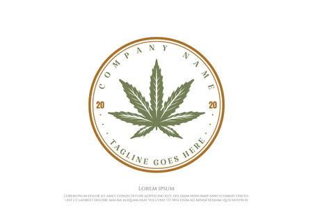 Retro Vintage Cannabis Marijuana Ganja Leaf for Hemp CBD Oil Label Logo Design Vectorのイラスト素材
