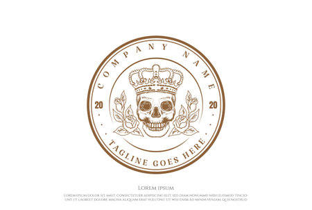 Retro Vintage Skull Rose Flower Badge Emblem Logo Design Vectorのイラスト素材