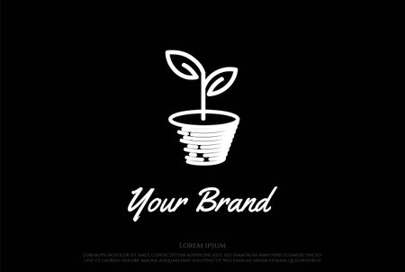 Modern Pot Plant Leaf Grow for Garden Environment Logo Design Vectorのイラスト素材