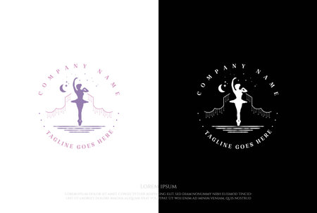 Vintage Woman Girl Female Ballerina or Ballet Dancer Club Logo Design Vectorのイラスト素材