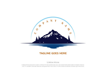 Mountain with Pine Cedar Conifer Cypress Evergreen Tree Forest and Lake River Creek Logo Design Vectorのイラスト素材