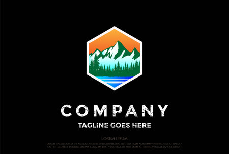 Ice Mountain Pine Evergreen Fir Hemlock Spruce Conifer Cedar Coniferous Cypress Larch Trees Forest Creek River Lake Badge Logo Design Vectorのイラスト素材