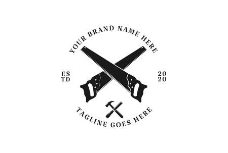 Rustic Crossed Cutter Saw for Carpenter or Woodworking Logo Design Vectorのイラスト素材