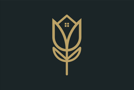 Elegant Luxury Rose Tulip Flower with House for Real Estate Logo Design Vectorのイラスト素材