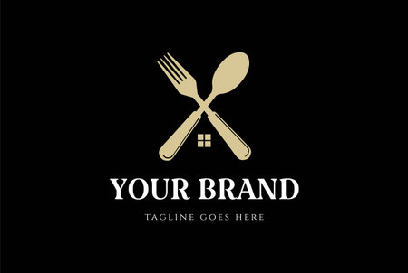 House Spoon and Fork for Restaurant or Kitchen Logo Design Vectorのイラスト素材