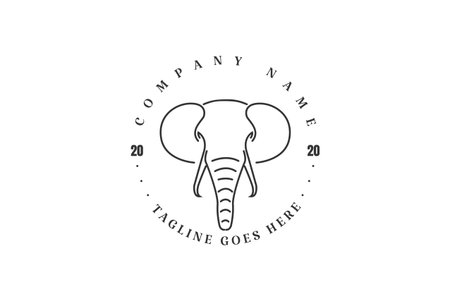 Simple Minimalist Elephant Head Line Outline Logo Design Vectorのイラスト素材