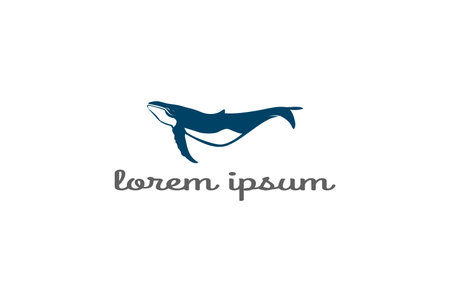 Simple Minimalist Blue Swimming Humpback Whale Logo Design Vectorのイラスト素材