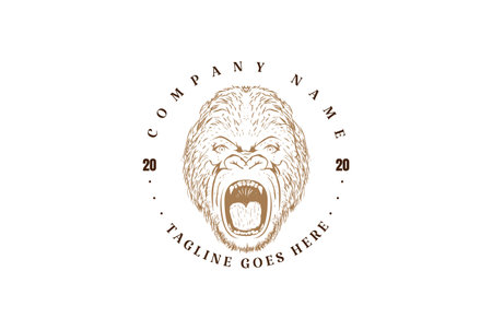 Vintage Retro Angry Roaring Gorilla Head Logo Design Vectorのイラスト素材