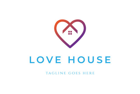 Colorful Modern Love Heart with House Logo Design Vectorのイラスト素材