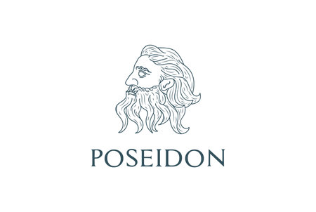 Vintage Greek Old Man Face God Zeus Triton Neptune Philosopher with Beard and Mustache Logo Design Vectorのイラスト素材