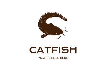 Vintage Retro Fish Catfish Silhouette Hand Draw for Fishing or Product Logo Designのイラスト素材