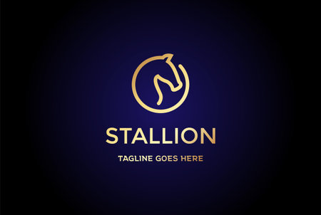 Elegant Luxury Circular Golden Horse Stallion Logo Design Vectorのイラスト素材