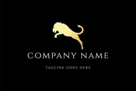 Royal Golden Jumping Running Lion Crest Logo Design Vectorのイラスト素材